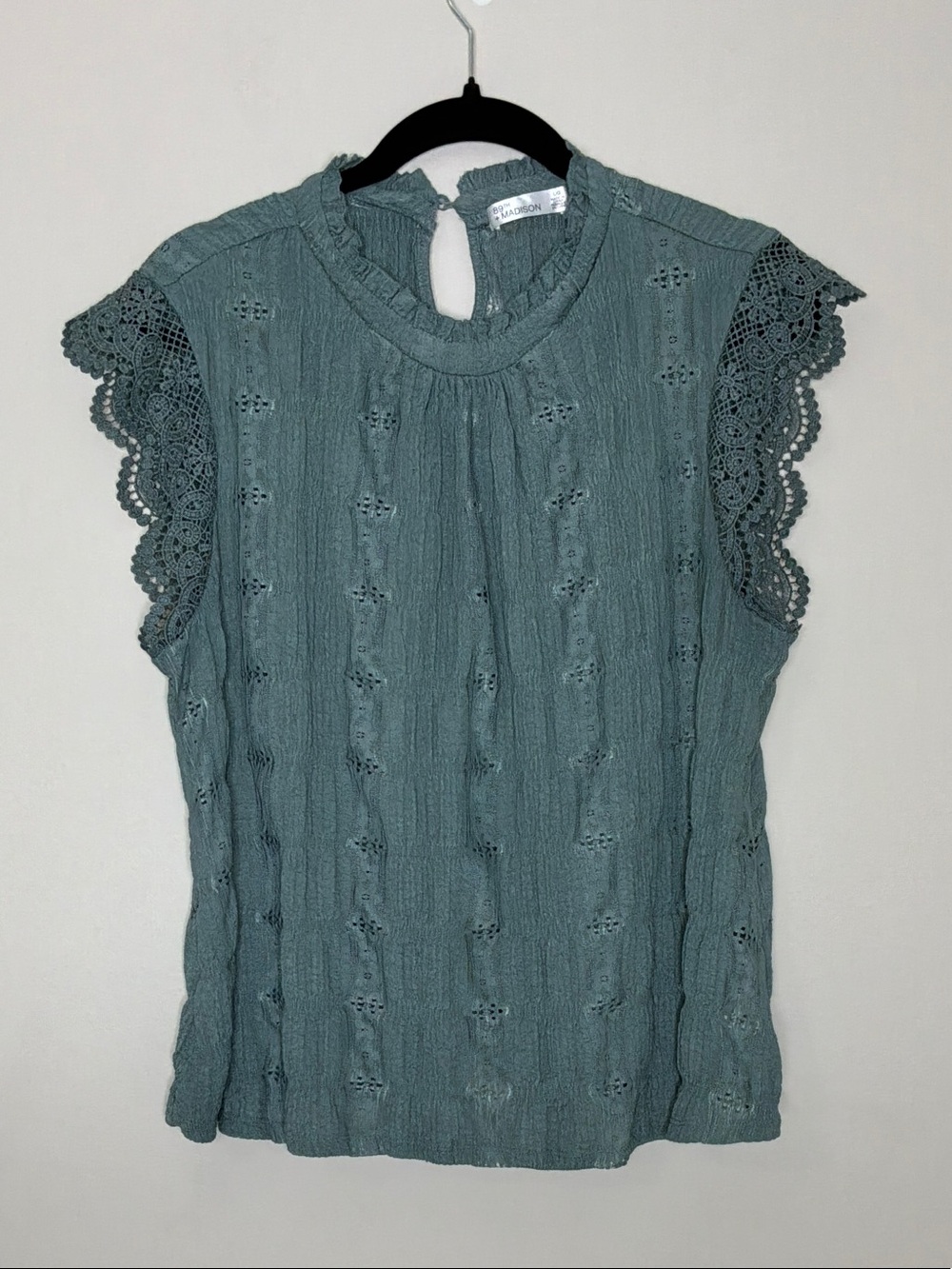 Madison Lace Sleeve Eyelet Camisole - Teal Green